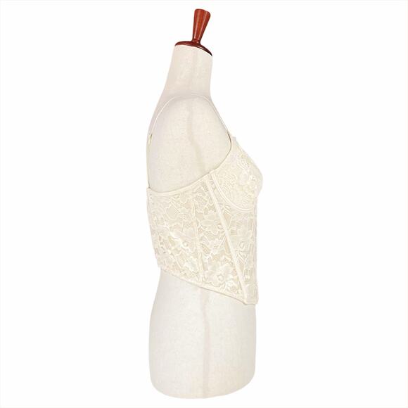 KENDALL & KYLIE Midnight Lover Lace Corset Top in Sand (Cream/Ivory) Size L - Picture 4 of 8